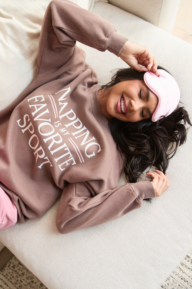 Napping Mocha Oversized Graphic Sweatshirt
