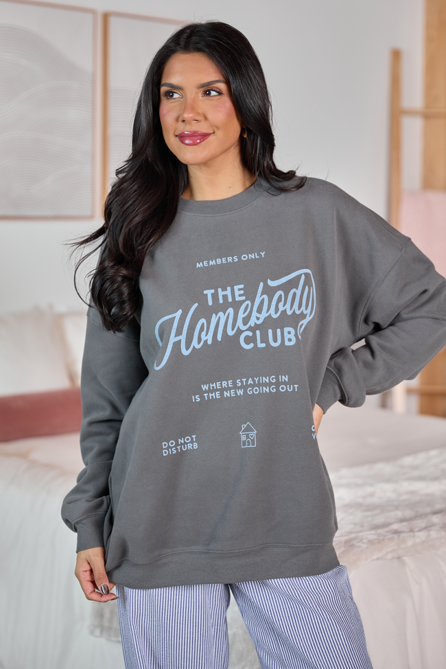 The Homebody Club Dark Grey Oversized Graphic Sweatshirt
