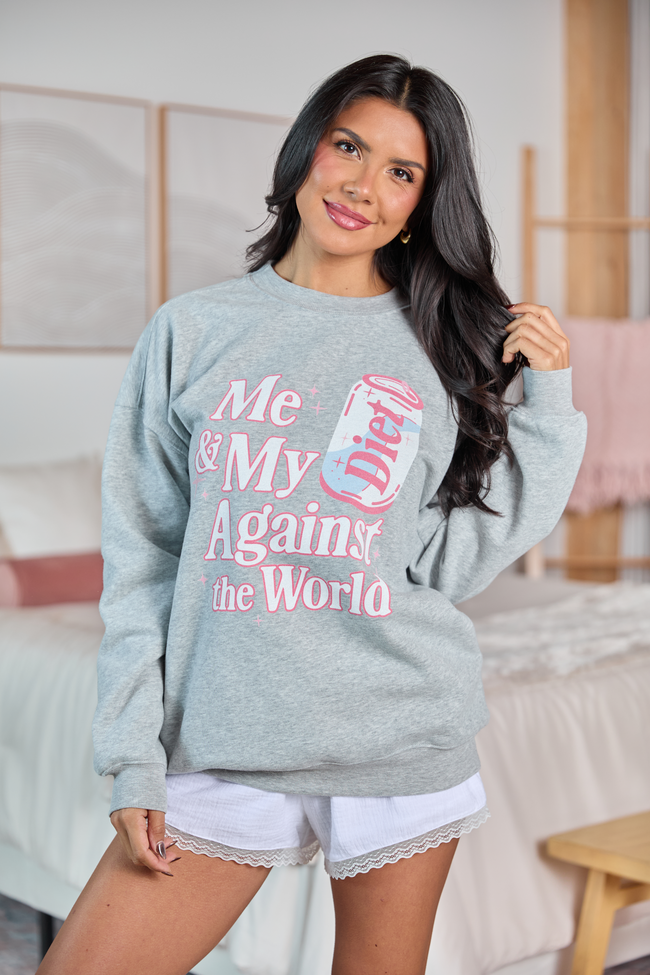 Me Against The World Light Grey Oversized Graphic Sweatshirt