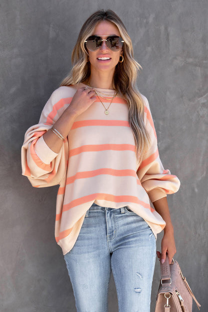 Orange Striped Pullover Sweatshirt