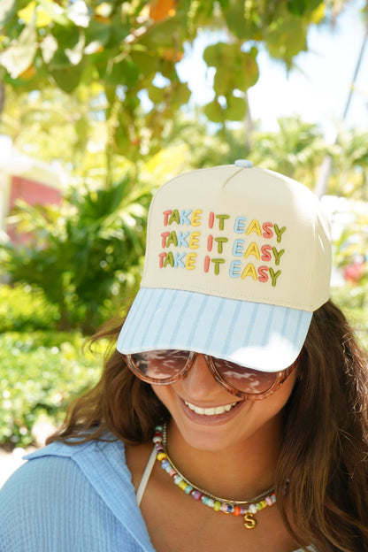 Take it Easy - Blue Striped Trucker Hat