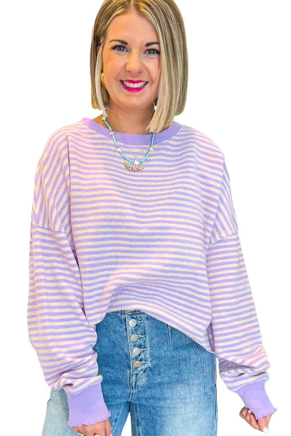 Stripe Drop Shoulder Long Sleeve Top