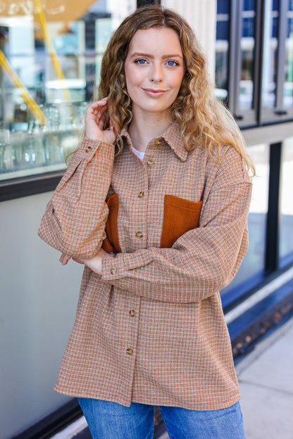 Start You Day Rust Flannel Plaid Oversized Shacket