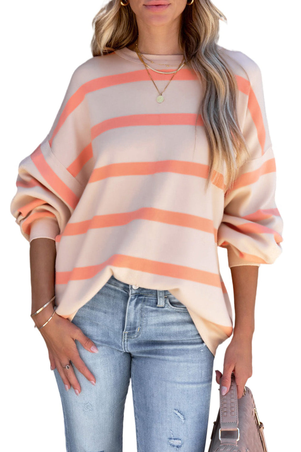 Orange Striped Pullover Sweatshirt