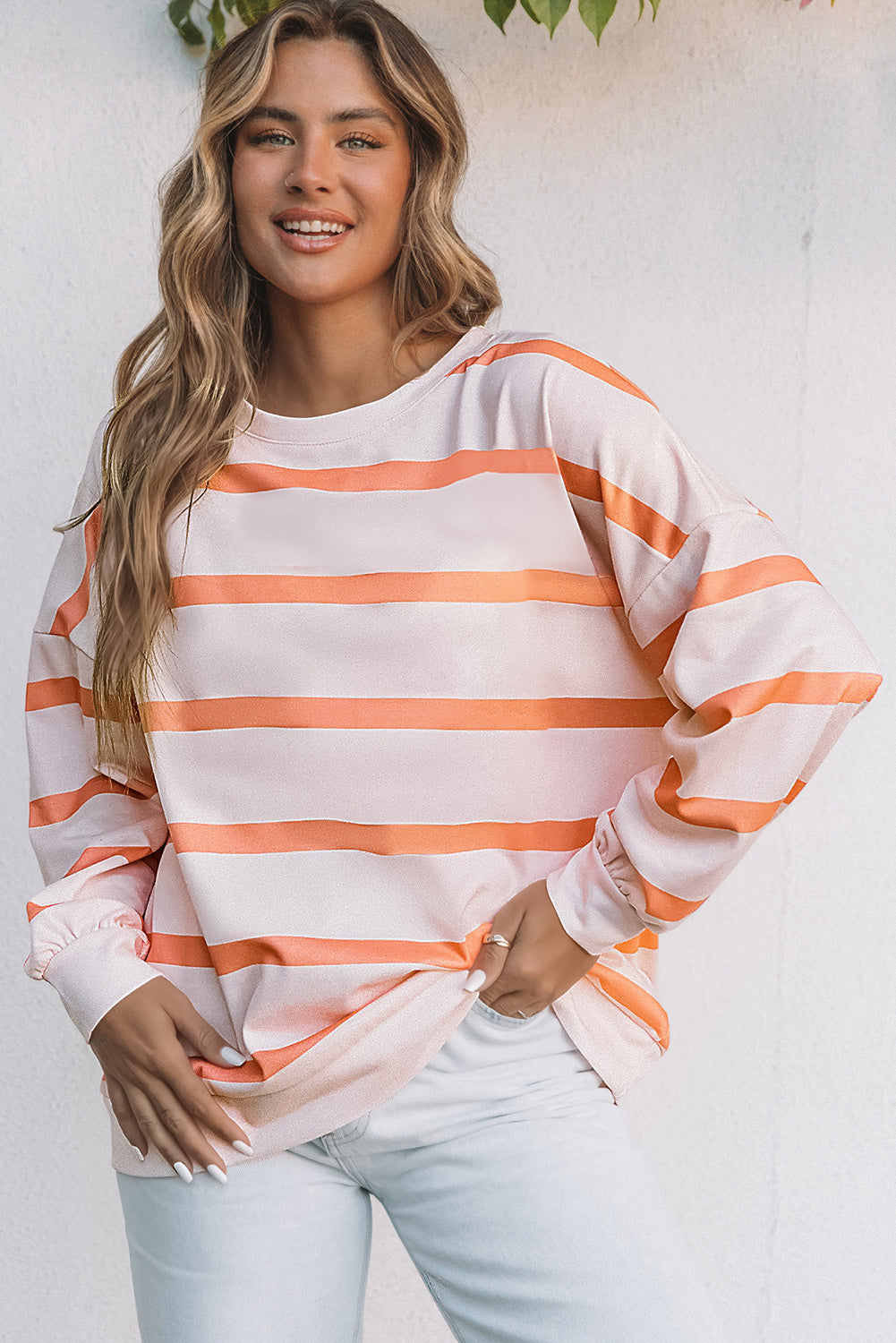 Orange Striped Pullover Sweatshirt