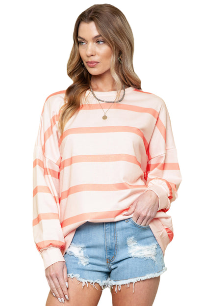 Orange Striped Pullover Sweatshirt