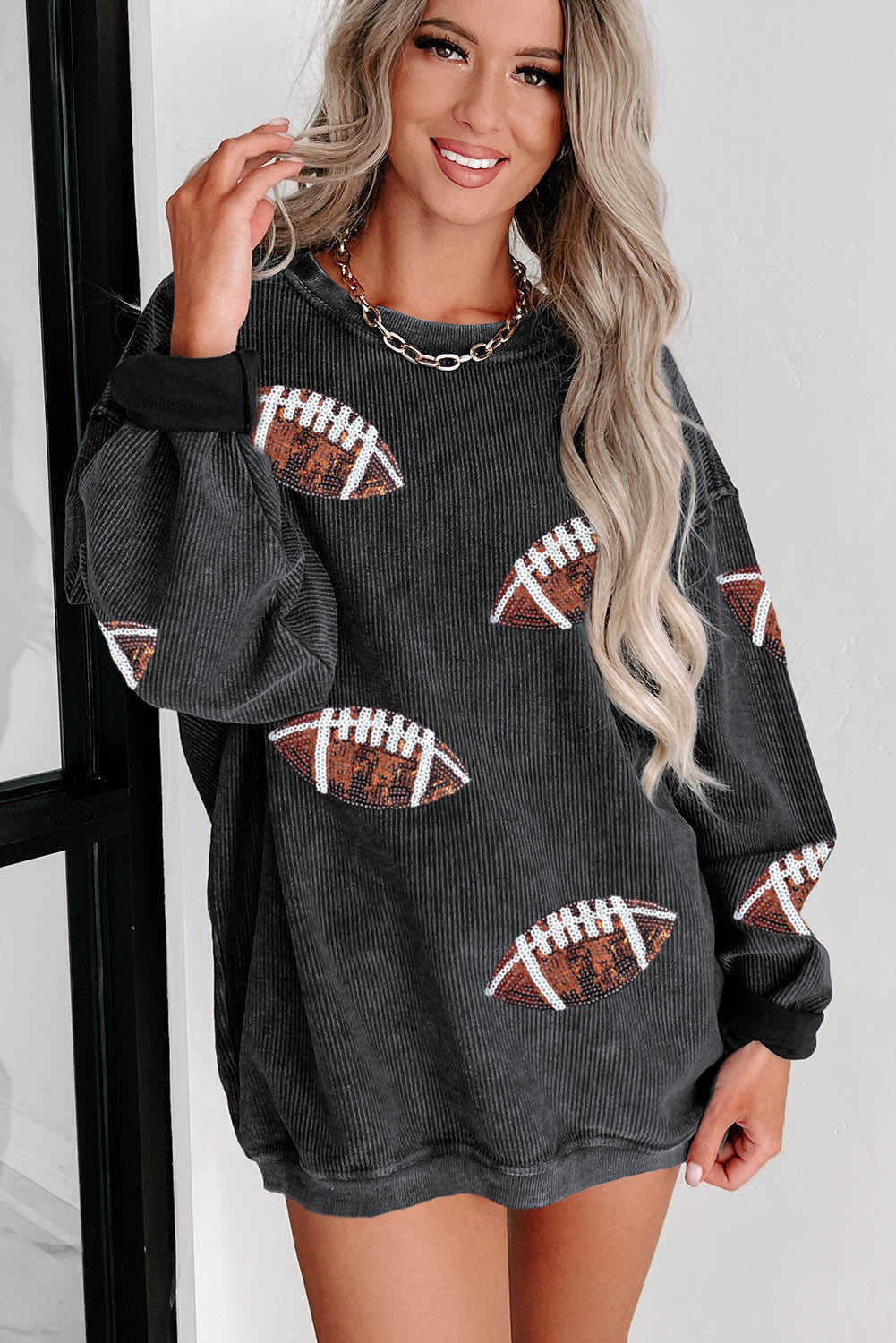 Black Sequin Game Day Sweatshirt