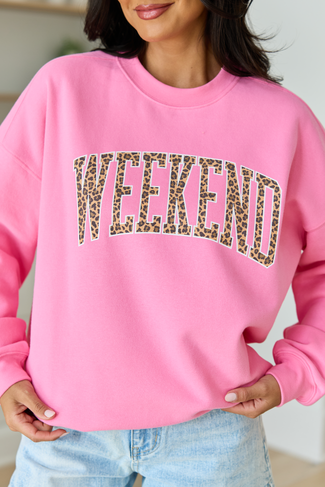 Weekend Leopard Pink Oversized Graphic Sweatshirt