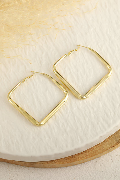 Gold Chunky Square Dangle Hoop Earrings