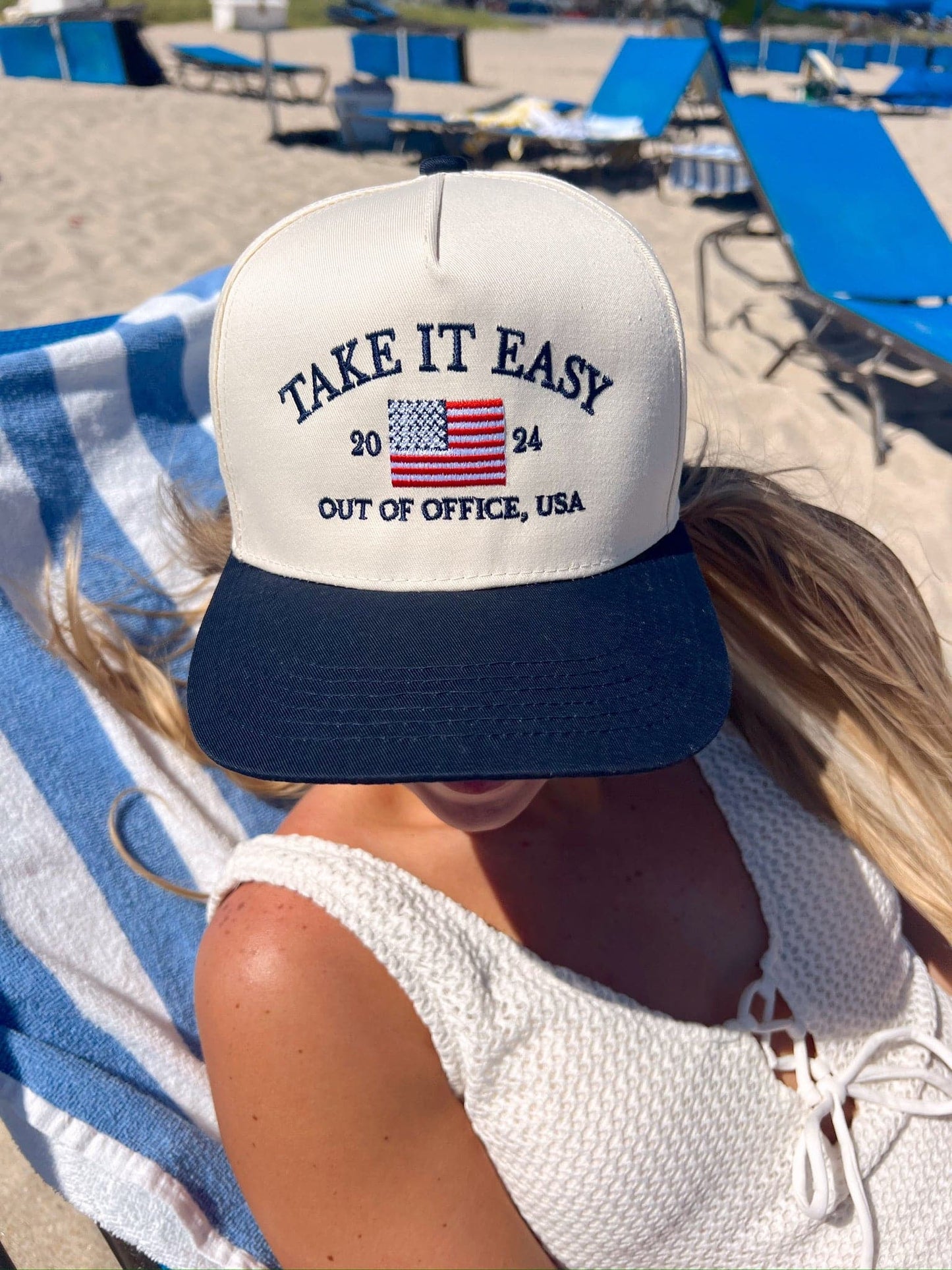 Take it Easy Navy Flag Vintage Trucker Hat
