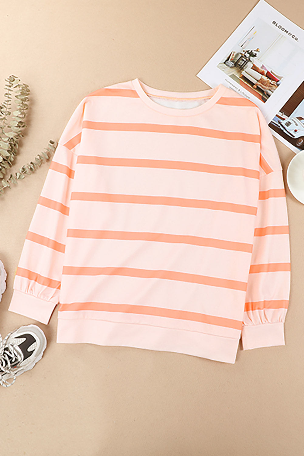 Orange Striped Pullover Sweatshirt