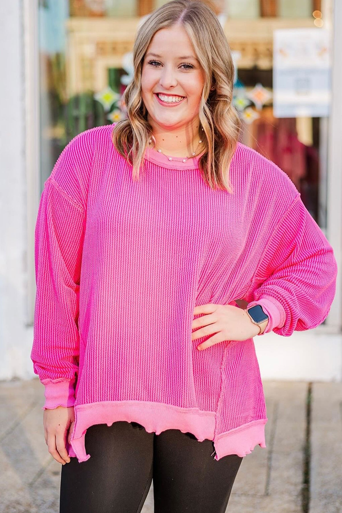 Rose Red Drop Shoulder Plus Size Sweater