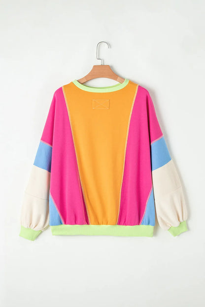 Color Block Round Neck Long Sleeve Top