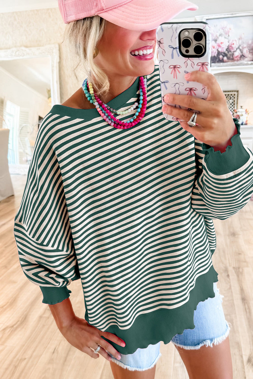 Stripe Drop Shoulder Long Sleeve Top