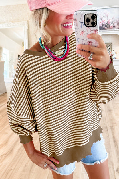 Stripe Drop Shoulder Long Sleeve Top