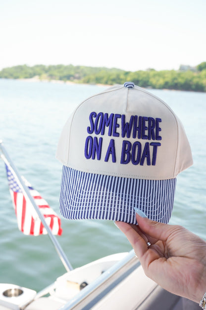 Somewhere On A Boat - Navy Stripe Trucker Hat