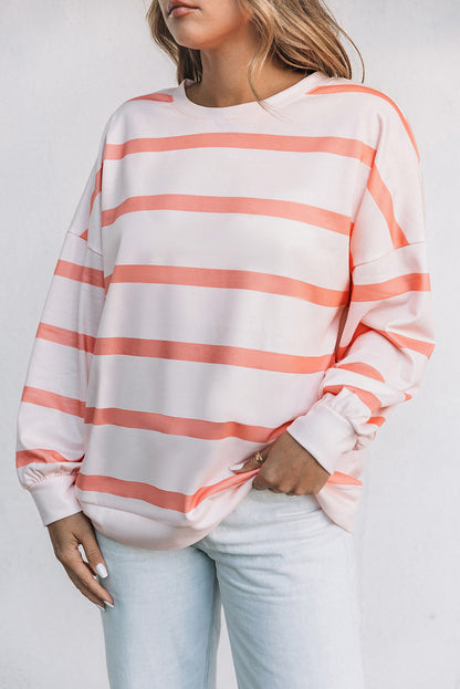 Orange Striped Pullover Sweatshirt