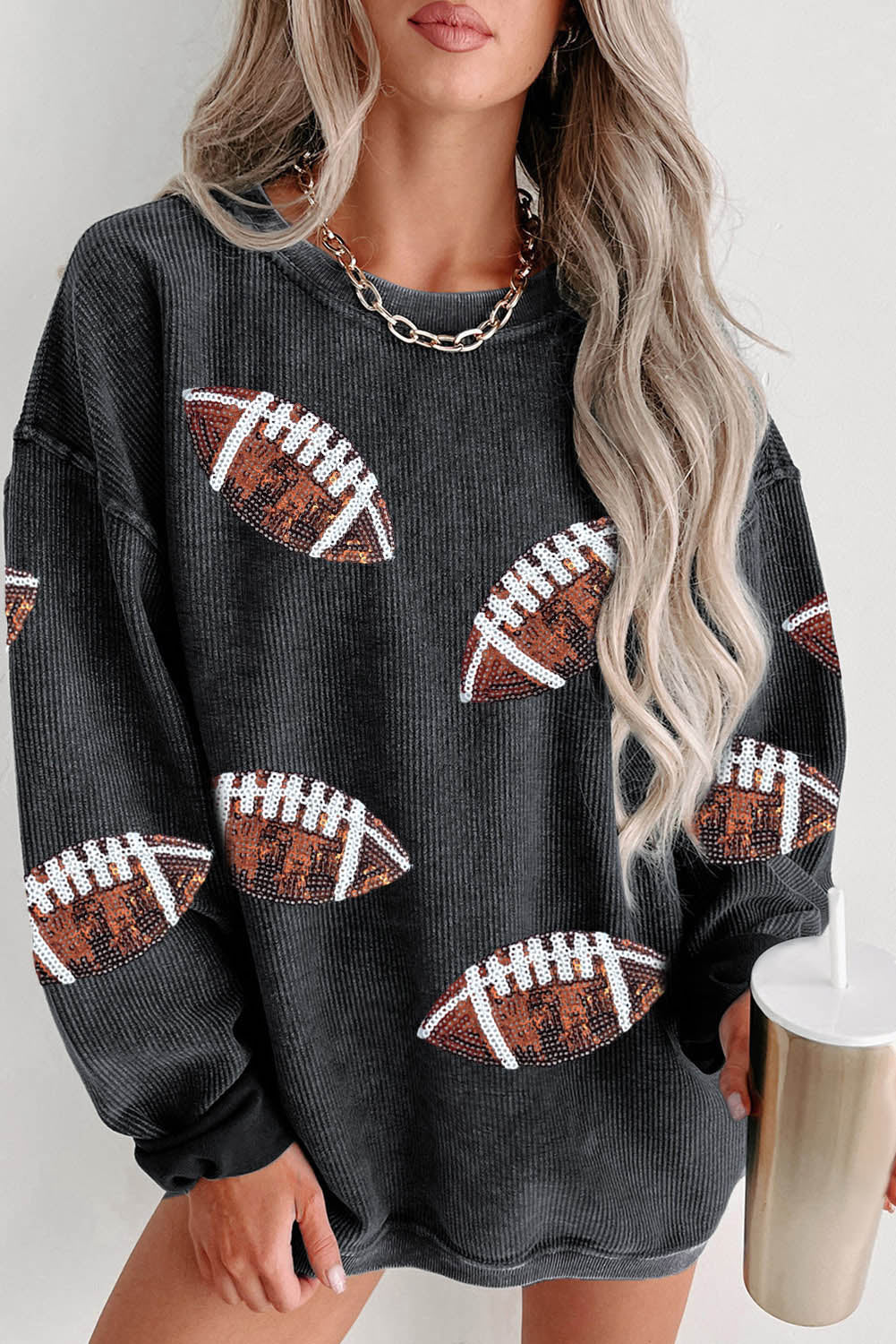 Black Sequin Game Day Sweatshirt