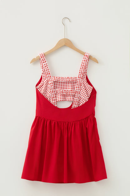 White Faux Two Piece Gingham Contrast Patchwork Loose Mini Dress