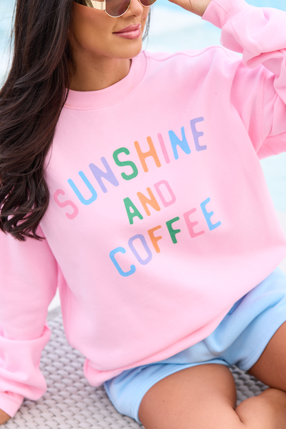 Sunshine And Coffee Light Pink Oversized Graphic Sweatshirt