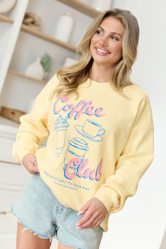 Coffee Club Yellow Oversized Graphic Sweatshirt