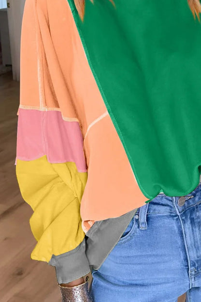 Color Block Round Neck Long Sleeve Top