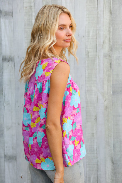 Summer Vibes Fuchsia Square Neck Floral Bow Tie Top