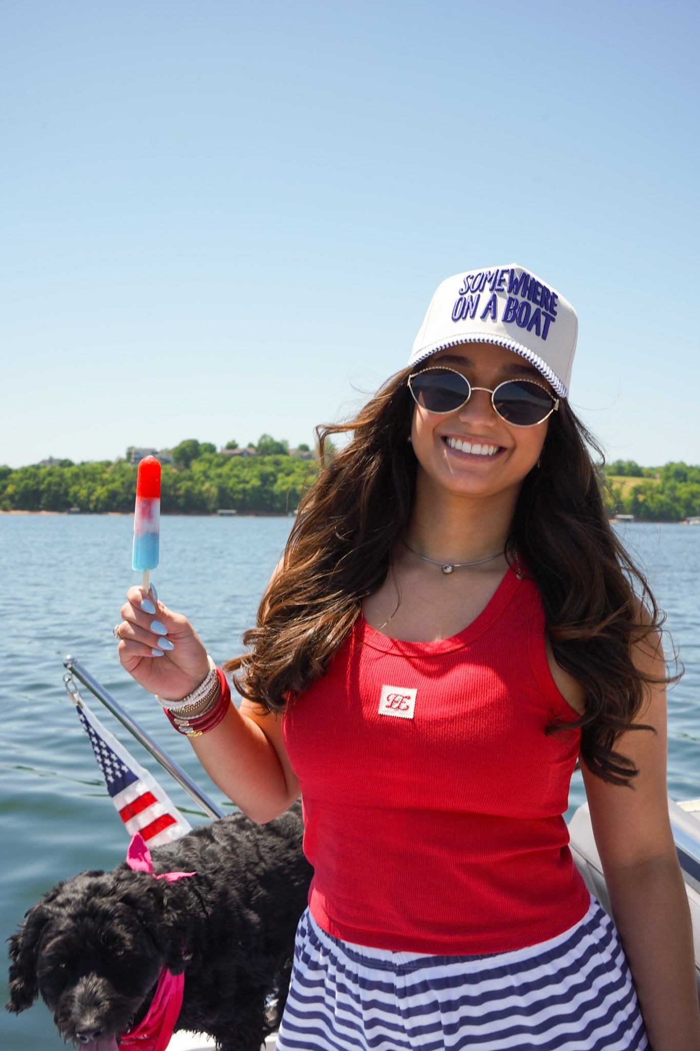 Somewhere On A Boat - Navy Stripe Trucker Hat