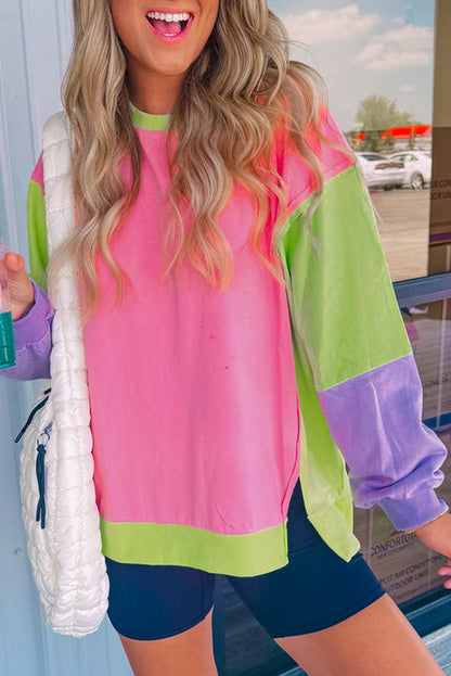 Pink Colorblock Oversized Sweatshirt