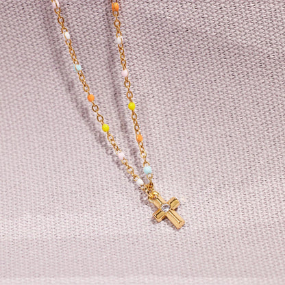 18K Gold-Plated Cross Bead Necklace