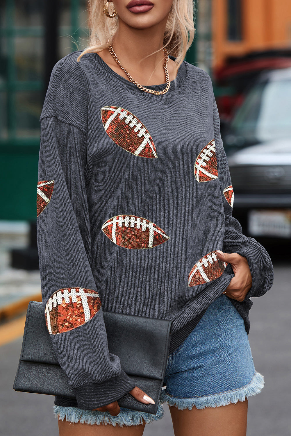 Black Sequin Game Day Sweatshirt