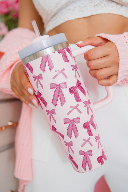 Pink Bowknot Tumbler with Handle 40oz