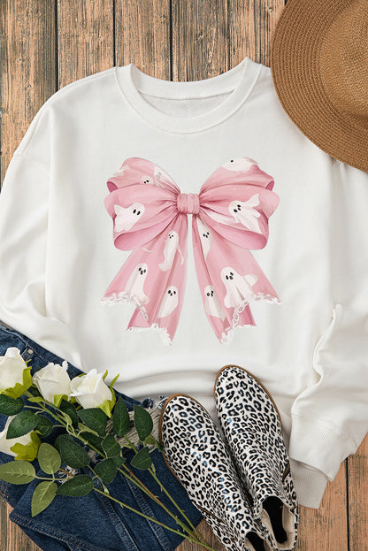 Beige Ghost Bowknot  Sweatshirt