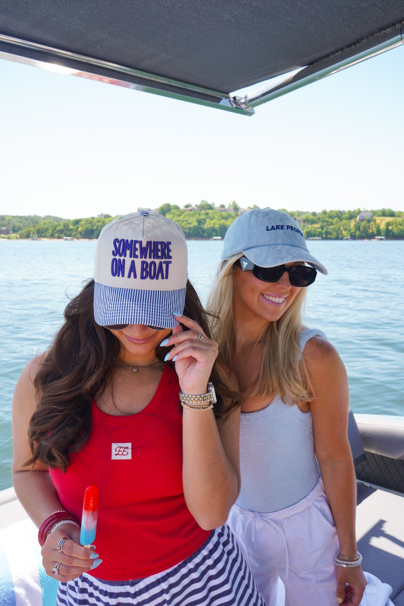 Somewhere On A Boat - Navy Stripe Trucker Hat