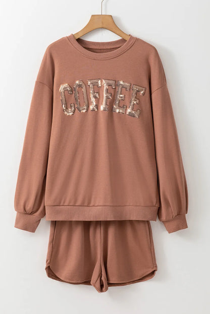 COFFEE Long Sleeve Top and Shorts Set