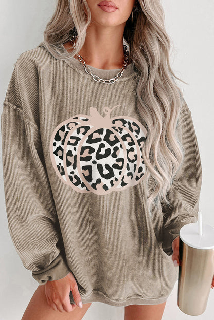 Leopard Pumpkin Corded Sweatshirt