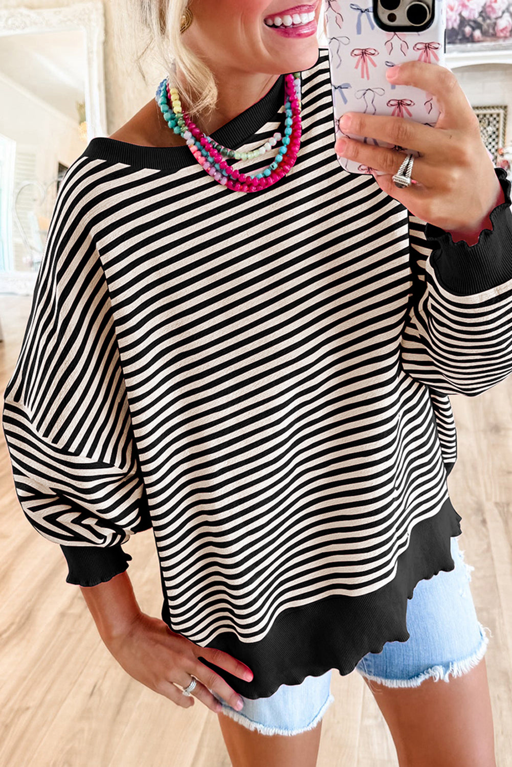 Stripe Drop Shoulder Long Sleeve Top