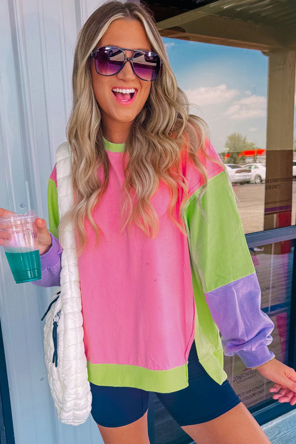 Pink Colorblock Oversized Sweatshirt