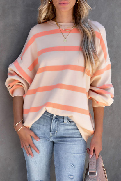 Orange Striped Pullover Sweatshirt