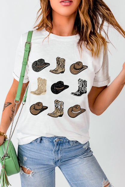 White Cowboys Boots T Shirt