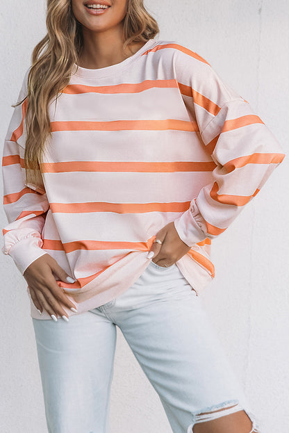 Orange Striped Pullover Sweatshirt