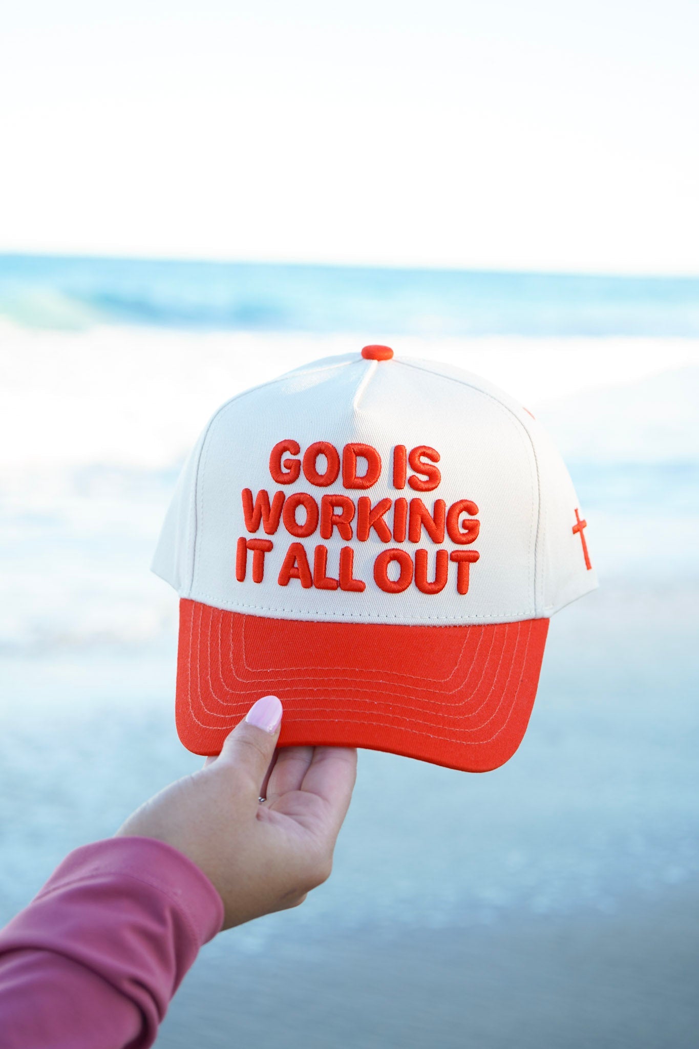 God Is Working It All Out - Red Trucker Hat