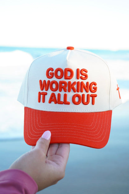 God Is Working It All Out - Red Trucker Hat