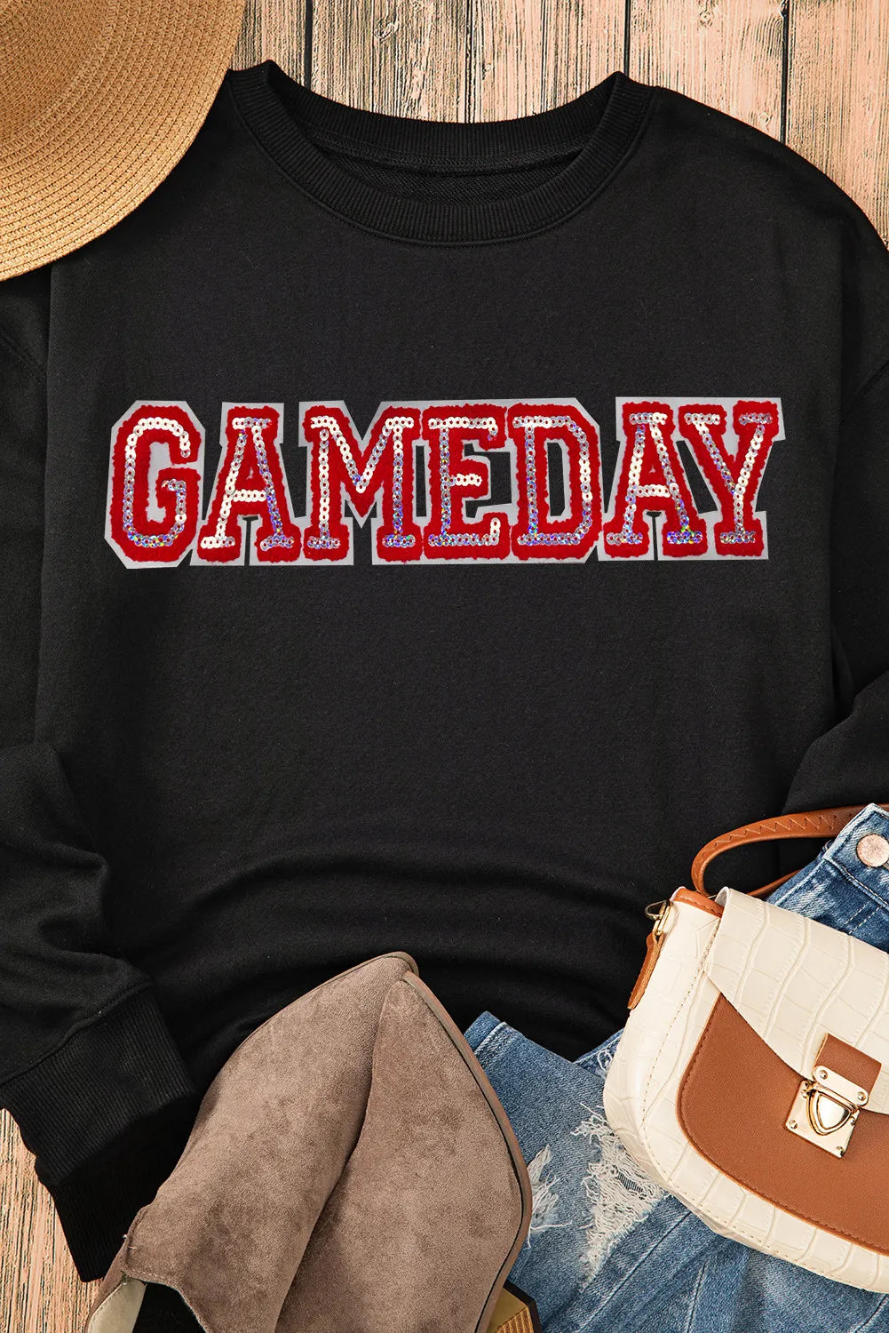 GAME DAY Round Neck Long Sleeve Sweatshirt