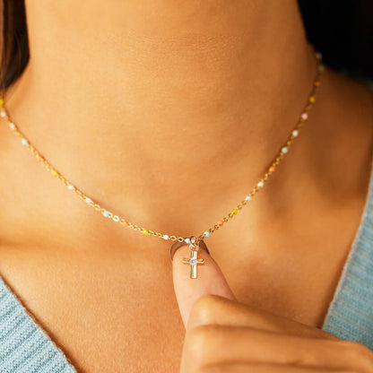 18K Gold-Plated Cross Bead Necklace