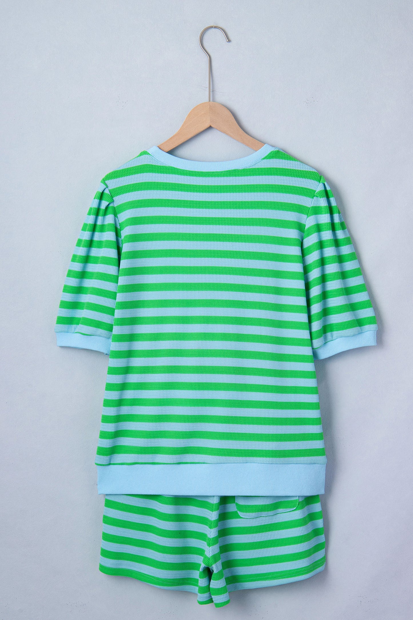 Pink Stripe Puff Short Sleeve T Shirt Matching Shorts Set