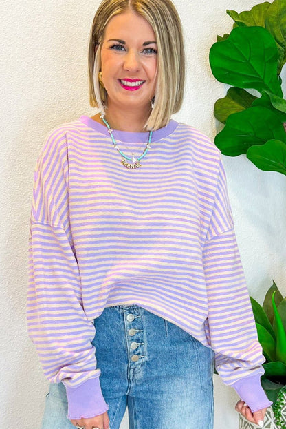 Stripe Drop Shoulder Long Sleeve Top