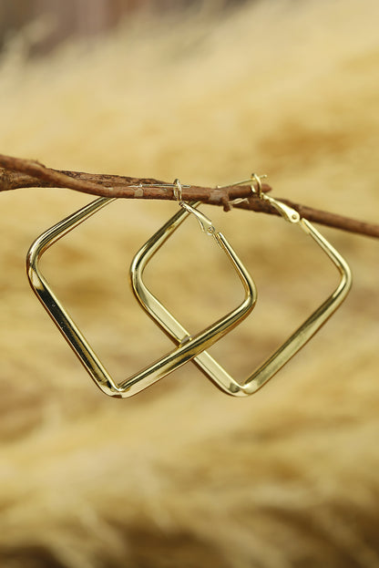 Gold Chunky Square Dangle Hoop Earrings