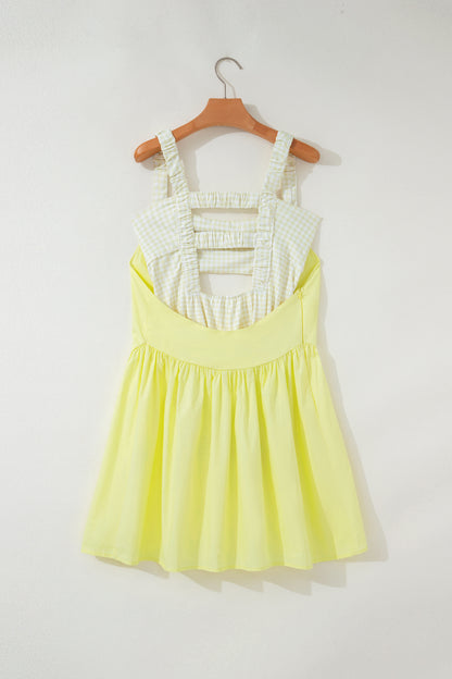 White Faux Two Piece Gingham Contrast Patchwork Loose Mini Dress