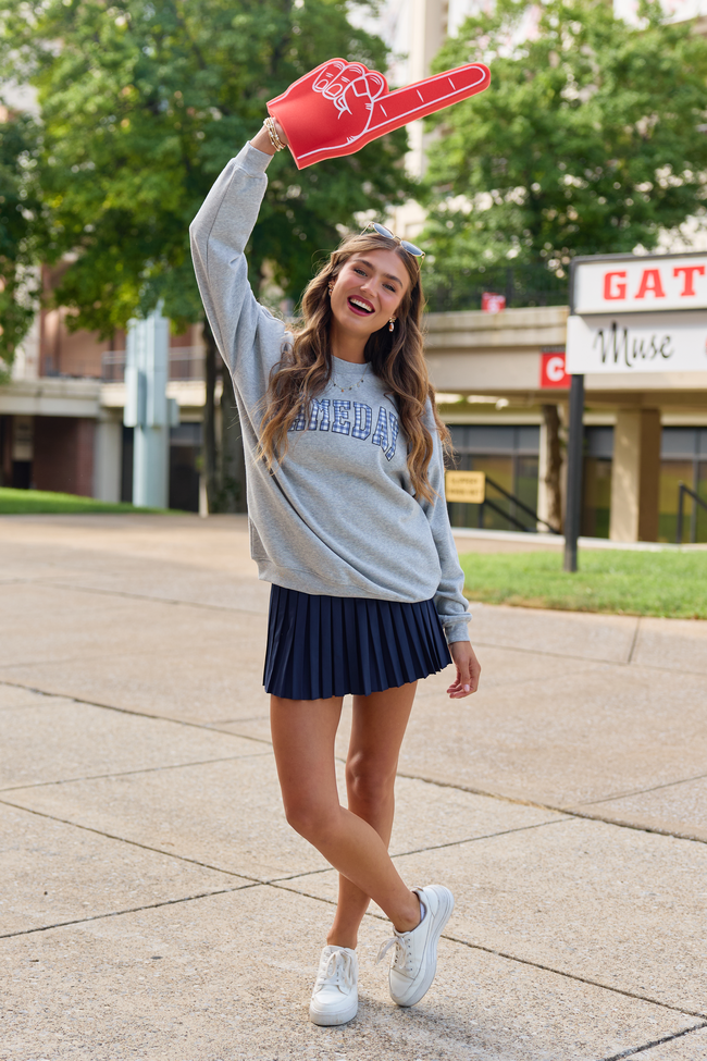 Gameday Navy Gingham Light Grey Oversized Graphic Sweatshirt